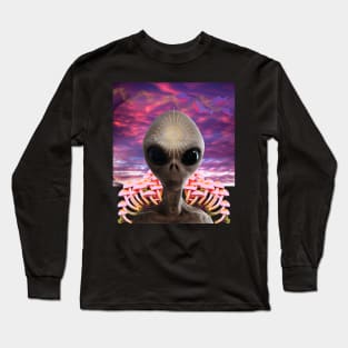 Vaporwave Alien Goa Trip Party Techno Club Pilze Long Sleeve T-Shirt